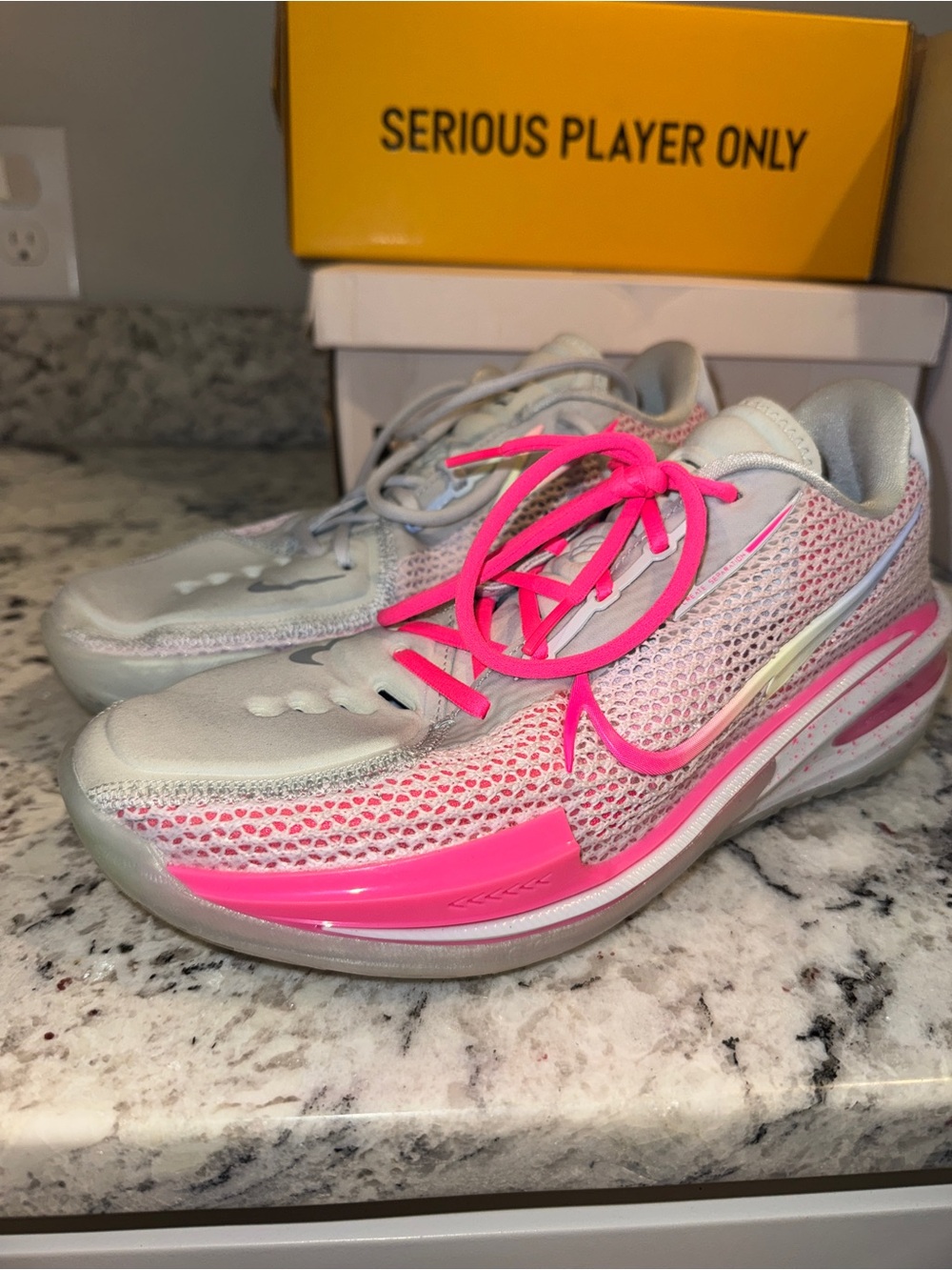 Nike Athletic Running Shoes - Light Gray with Bright Pink Accents
